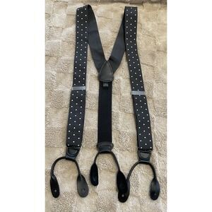 Suspenders Y-Back Gray/White Dots Silver Adjusters Leather Ends